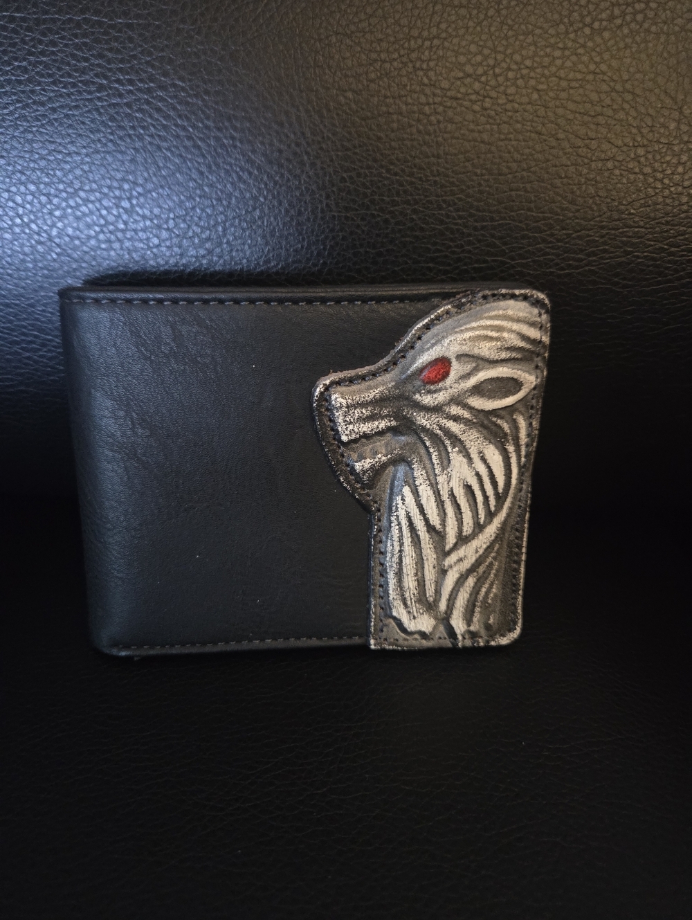 Game Of Thrones Jon Snow White Wolf Men's Black Bifold Wallet